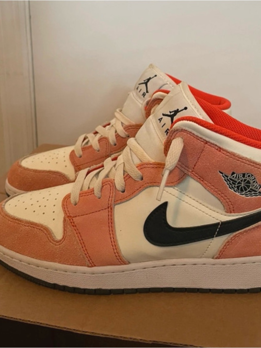 Air Jordan 1 Mid SE GS. Orange suede. Size 6.5Y (women’s 8)